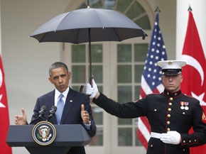 Marine holds umbrella