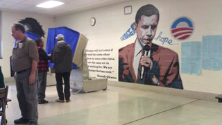 Obama mural at polling place